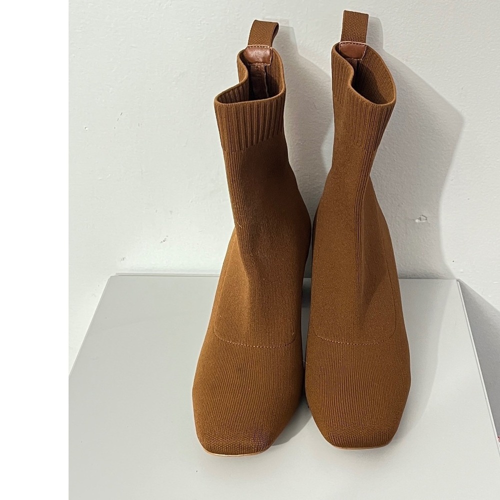 Quince Eco Knit Heeled Bootie in Cognac Women's Size 8 - Picture 3 of 7